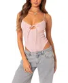 Edikted Lacey Keyhole Knit Bodysuit In Light Pink