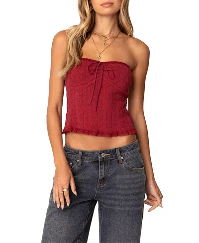 EDIKTED LACEY KNIT TUBE TOP