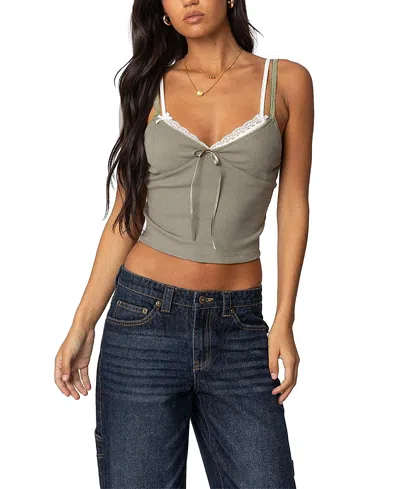 Edikted Lacey Layered Tank Top In Olive