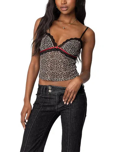 Edikted Lacey Leopard Mesh Tank Top In Mix