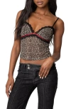 Edikted Lacey Leopard Print Mesh Camisole In Black Leopard Mix