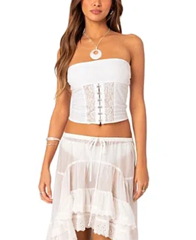 Edikted Lacey Linen Look Corset In White