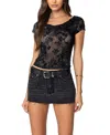 Edikted Cowl Neck Sheer Mesh Top In Navy