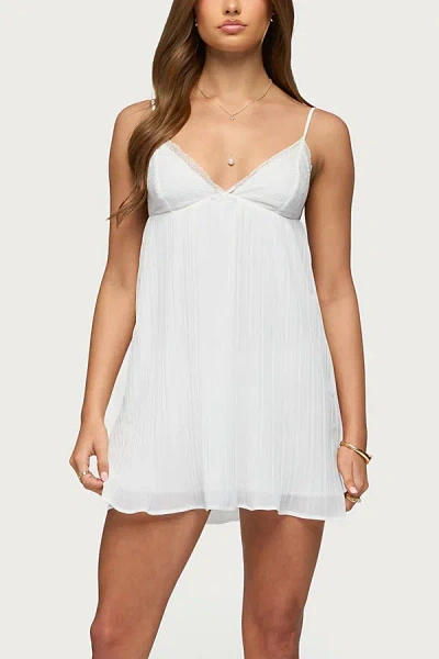 Edikted Lacey Pleated Chiffon Mini Dress In Cream, Women's At Urban Outfitters In Blue