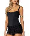 Edikted Lacey Ruffled Romper In Black
