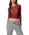 Edikted Lacy Sheer Mesh Crop Top In Burgundy