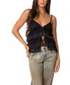 Edikted Lacy Split Front Ruffle Camisole In Black