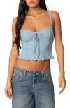 Edikted Lacey Stretch Cotton Blend Knit Tank In Light-blue