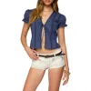 EDIKTED EDIKTED LACEY TIE FRONT COTTON TOP
