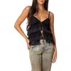 Edikted Lacy Split Front Ruffle Camisole In Black