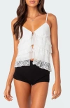 EDIKTED EDIKTED LACY SPLIT FRONT RUFFLE CAMISOLE