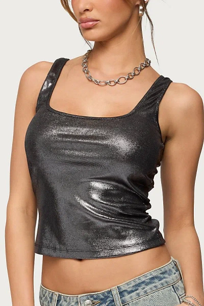 Edikted Laidie Metallic Tank Top In Dark/gray, Women's At Urban Outfitters In Black