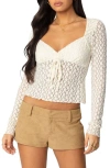 Edikted Laila Long Sleeve Lace Top In Cream