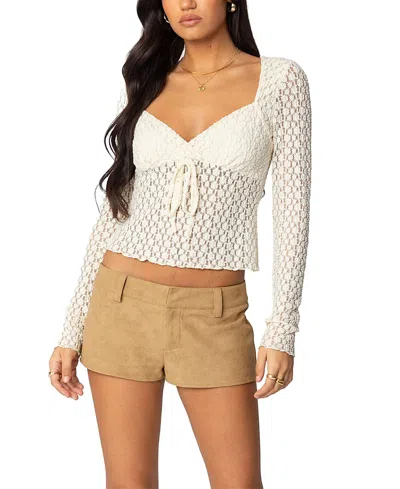 Edikted Laila Textured Lacey Top In Cream