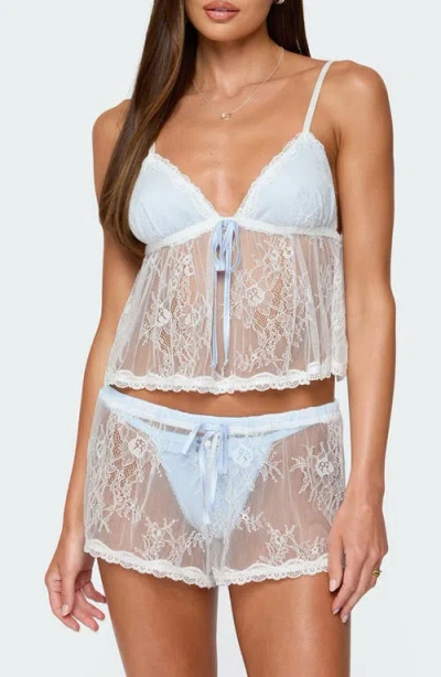 Edikted Laina Contrast Sheer Lace Babydoll Top In Blue