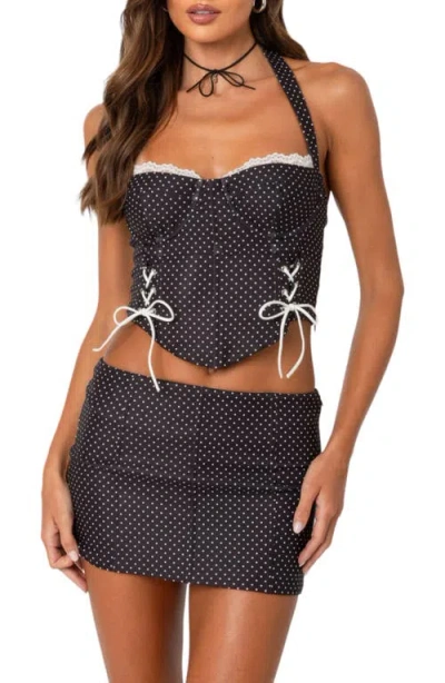 Edikted Laine Polka Dot Crop Halter Top In Black-and-white
