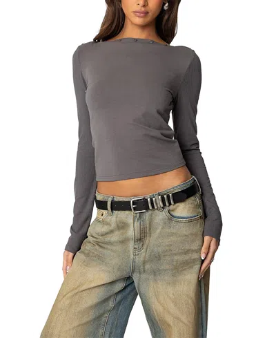 Edikted Lake Boat Neck Top In Dark Gray