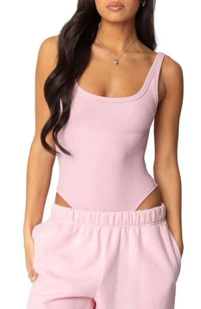 Edikted Lakely Rib Tank Bodysuit In Pink