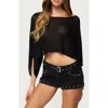 Edikted Laline Loose Knit Crop Top In Black