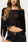 Edikted Laline Loose Knit Crop Top In Black