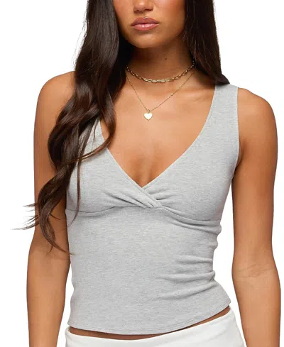 Edikted Lalisa V Neck Ribbed Tank Top In Gray