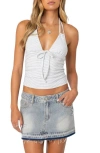 Edikted Lanai Stripe Crop Halter Top In Gray