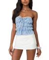 Edikted Lanna Gingham Scrunched Strapless Top In Blue