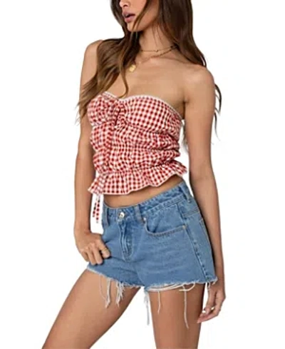 Edikted Lanna Gingham Elastic Scrunch Top In Red