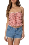 Edikted Lanna Gingham Elastic Scrunch Top In Red