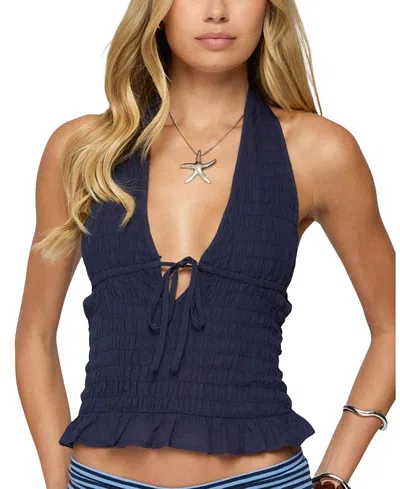 Edikted Larissa Scrunch Halter Top In Blue