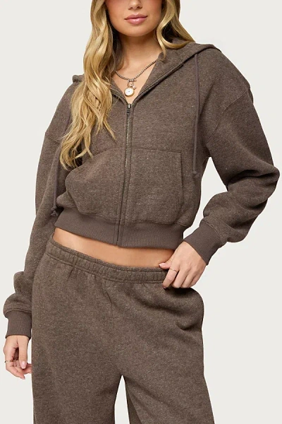 Edikted Laulie Crop Zip Hoodie In Gray