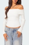 EDIKTED LAUREN FOLDOVER OFF THE SHOULDER RIB SWEATER