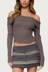 Edikted Lauren Knit Fold Over Top In Taupe, Women's At Urban Outfitters In Brown