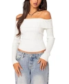 Edikted Lauren Foldover Off The Shoulder Rib Sweater In White