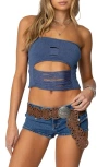 Edikted Laurier Distressed Knit Tube Top In Blue