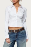 Edikted Laurna Crop Stretch Cotton Poplin Button-up Shirt In White
