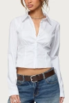 Edikted Laurna Crop Stretch Cotton Poplin Button-up Shirt In White