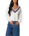 Edikted Lauryl Stripe V-neck Sweater In White