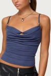 Edikted Layered Bra Cowl Neck Top In Dark/blue, Women's At Urban Outfitters