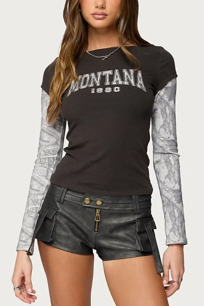 Edikted Layered Camo Long Sleeve T Shirt In Mix, Women's At Urban Outfitters In Black