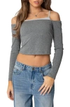 Edikted Layered Cold Shoulder Crop Top In Gray-melange