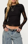 Edikted Layered Lace Sleeve T-shirt In Black