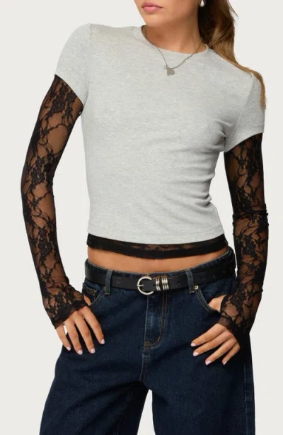Edikted Layered Lace Sleeve T-shirt In White
