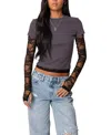 Edikted Layered Lace Long Sleeve T-shirt In Gray