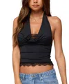 Edikted Layered Lacey Cowl Neck Halter Top In Black