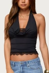 Edikted Layered Lace Trim Halter Top In Black