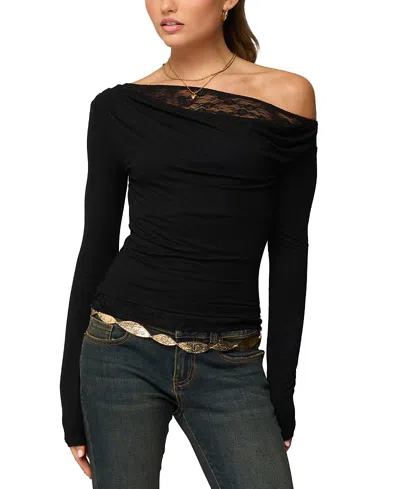 Edikted Layered Lacey Off The Shoulder Top In Black