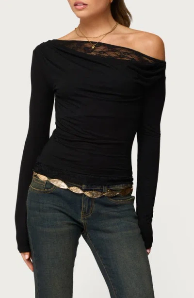 Edikted Layered Lacey Off The Shoulder Top In Black
