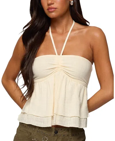 Edikted Layered Linen Look Babydoll Halter Top In Neutral