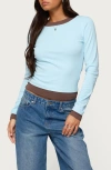 Edikted Layered Look Long Sleeve Stretch Cotton Top In Gray